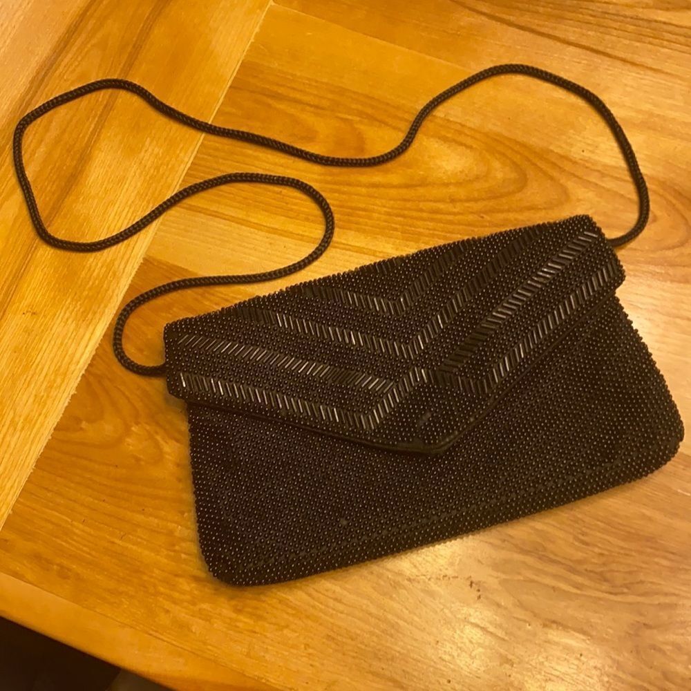 2/$15‎ Vintage Black Beaded Holiday Fair String Purse